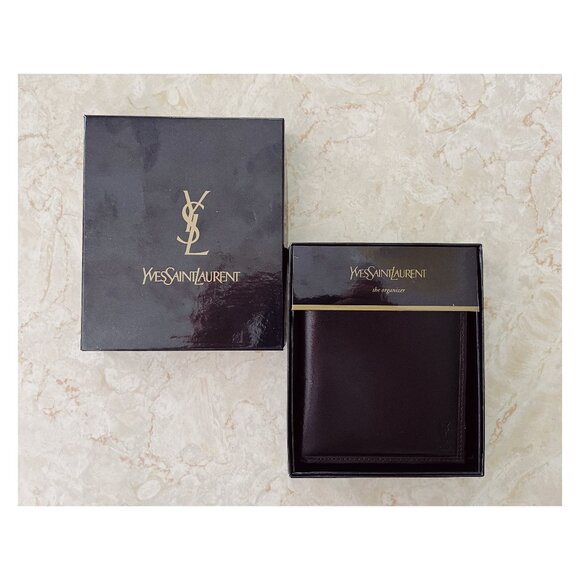 NIB VTG Yves Saint Laurent The Organizer Dark Brown Leather Bi Fold Men's Wallet - Picture 1 of 11